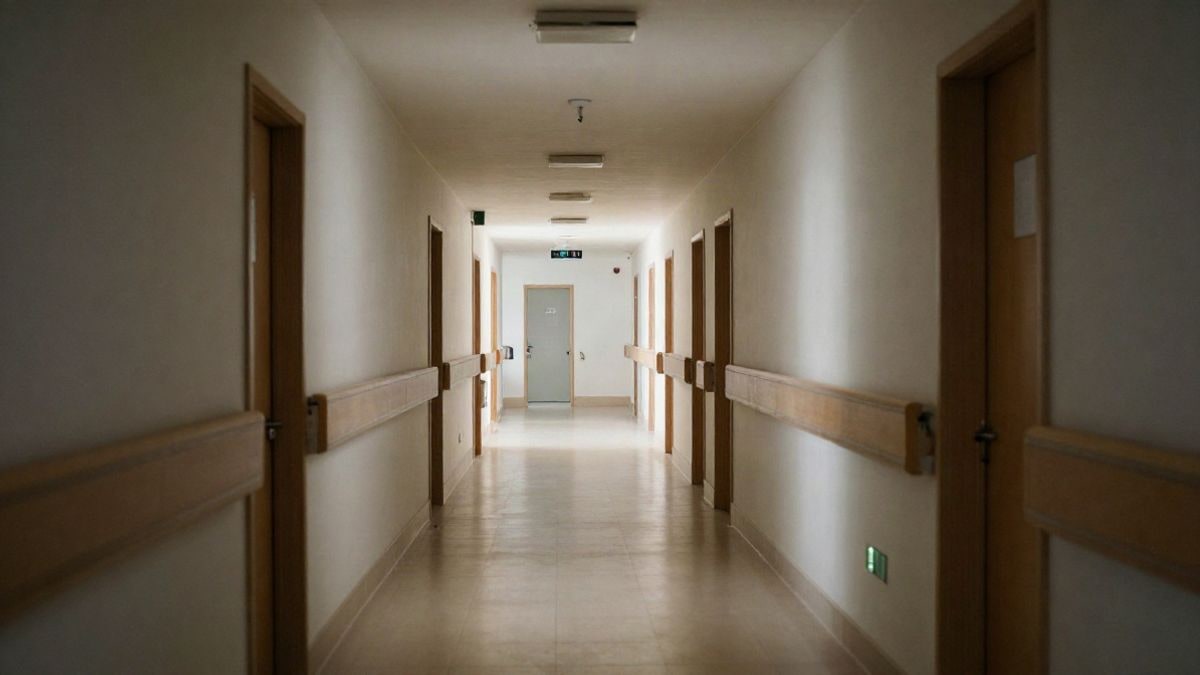 Imagen ilustrativa: pasillo de un centro hospitalario moderno con líneas que convergen