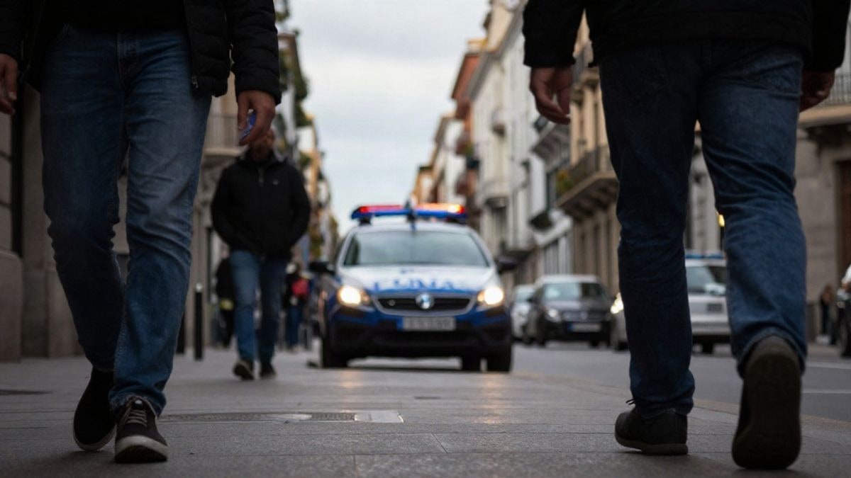 Imagen ilustrativa: un bulevar urbano con un coche de policía al fondo, tomado desde un ángulo bajo