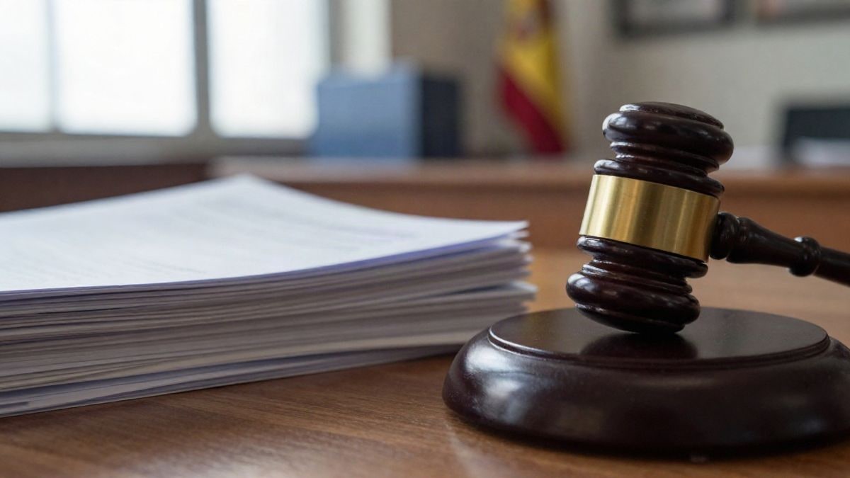 Imagen ilustrativa: primer plano de un mazo y expedientes sobre una mesa de despacho
