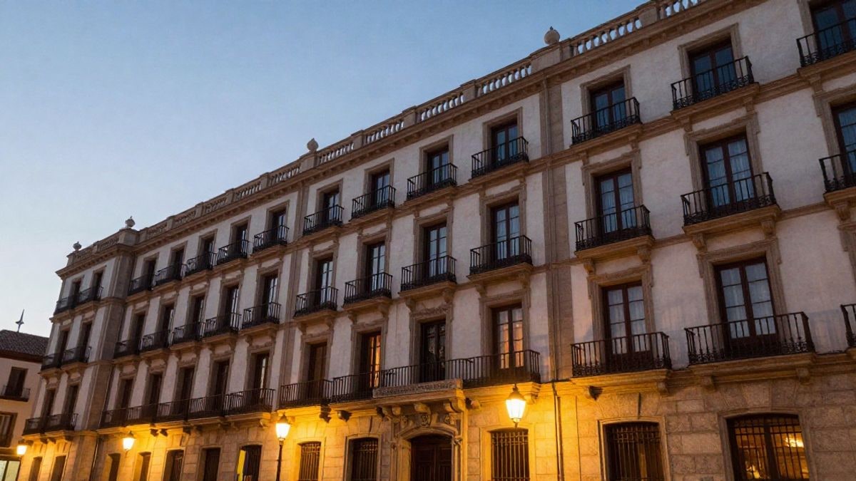 Imagen ilustrativa: fachada de un edificio institucional histórico con balcones al atardecer