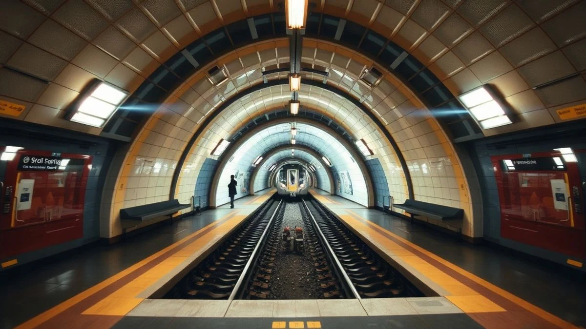 Imagen ilustrativa: andén de metro vacío con un tren en el túnel