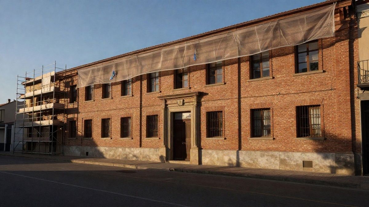 Imagen ilustrativa: fachada de un edificio histórico con redes de protección y andamios