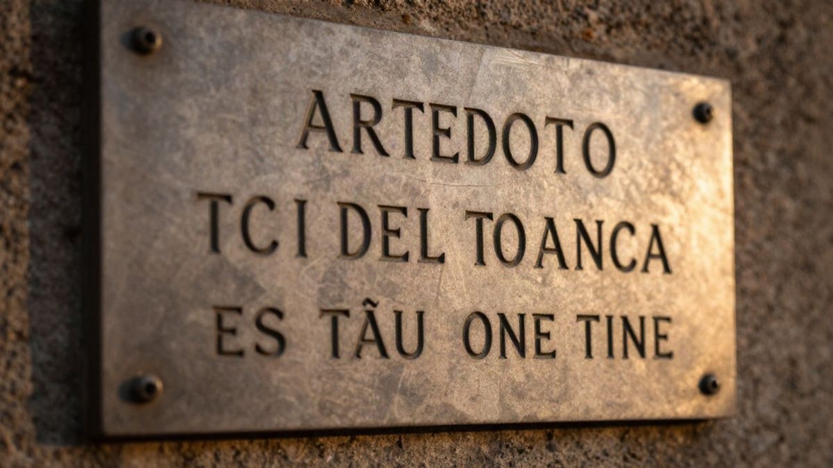 Imagen ilustrativa: placa conmemorativa en una pared de piedra con luz de atardecer