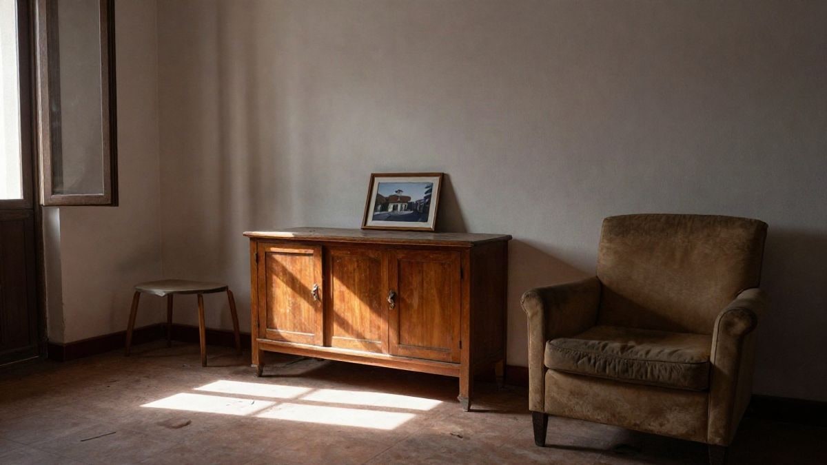 Imagen ilustrativa: salón de un piso antiguo con luz de ventana lateral y muebles desgastados