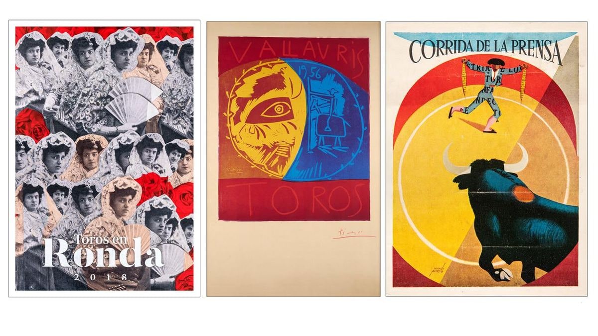 Imagen ilustrativa: detalle de un cartel taurino antiguo con pinceladas abstractas sobre una mesa de madera