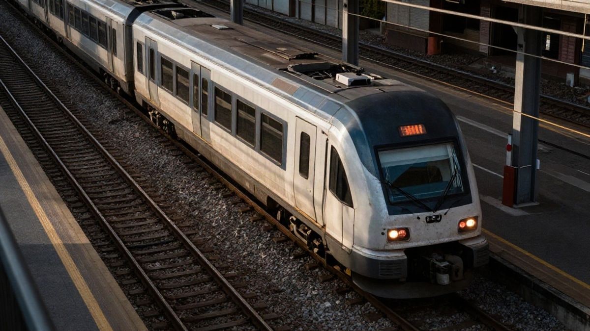 Imagen ilustrativa: vista cenital de un tren de cercanías estacionado en una playa de vías
