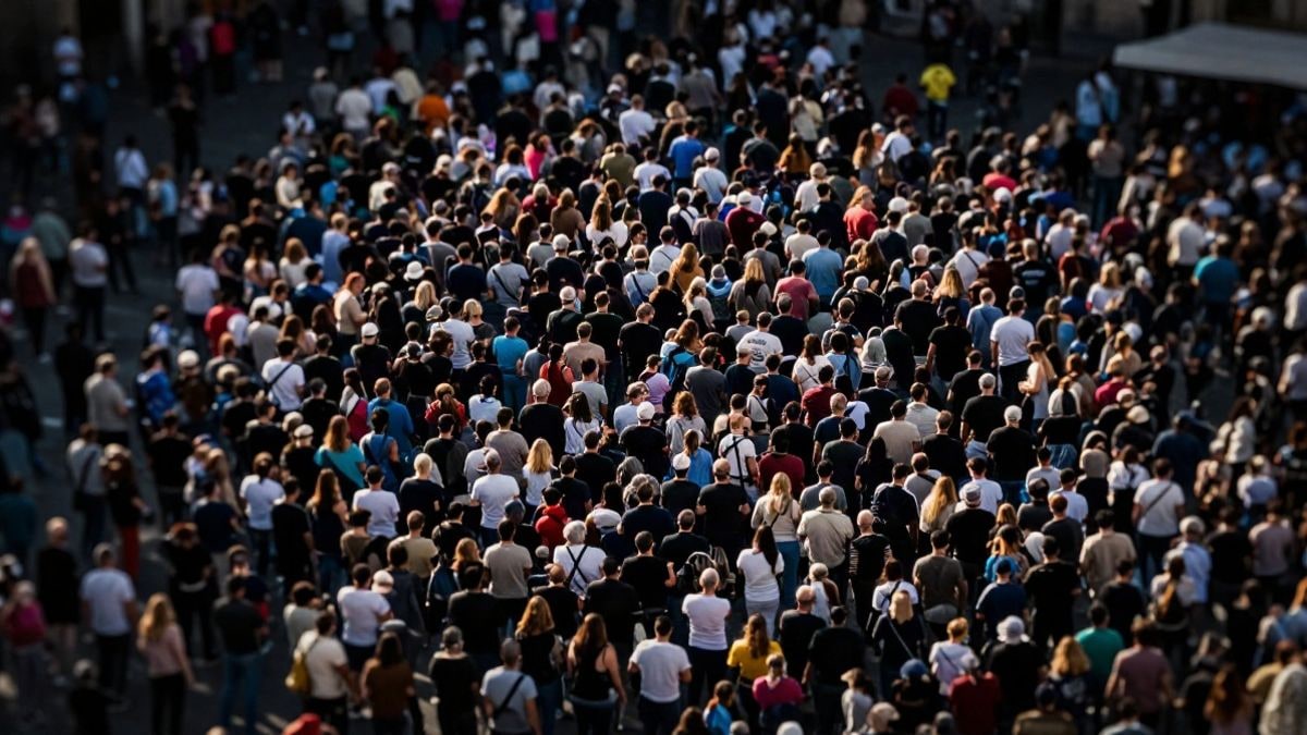 Imagen ilustrativa: vista cenital de una multitud concentrada en una plaza con pancartas
