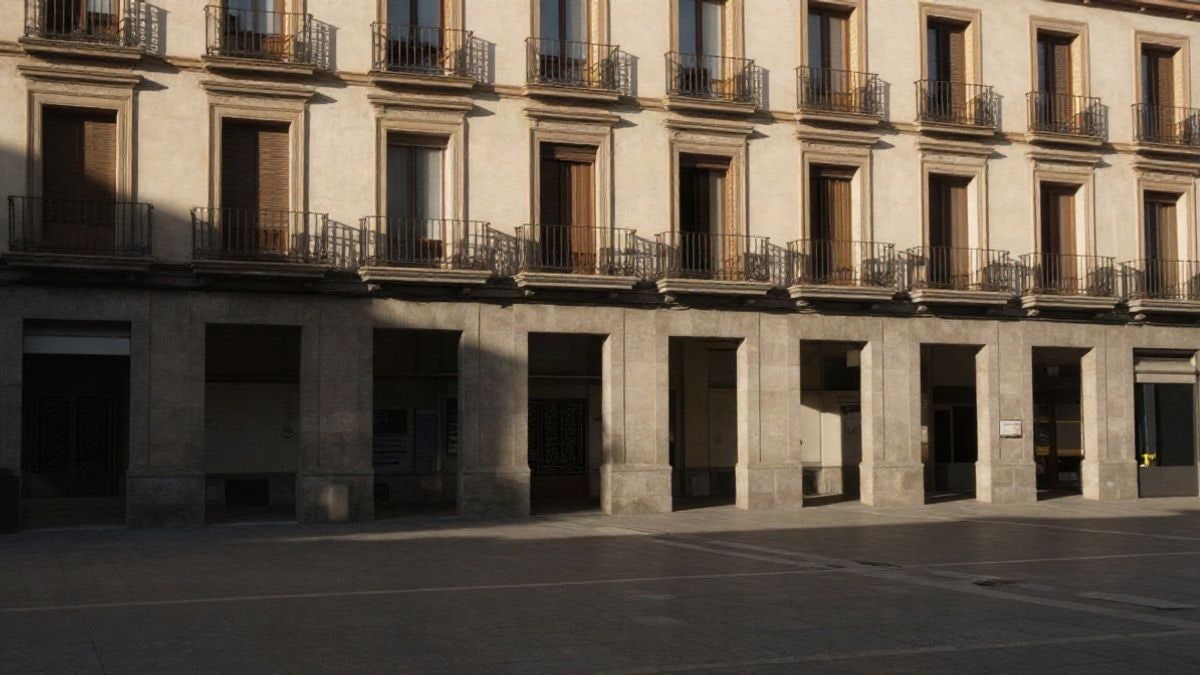 Imagen ilustrativa: fachada de un edificio municipal con persianas bajadas en una plaza urbana