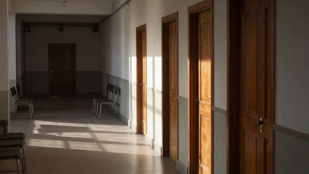 Imagen ilustrativa: pasillo de un edificio institucional con luz lateral entrando por una ventana
