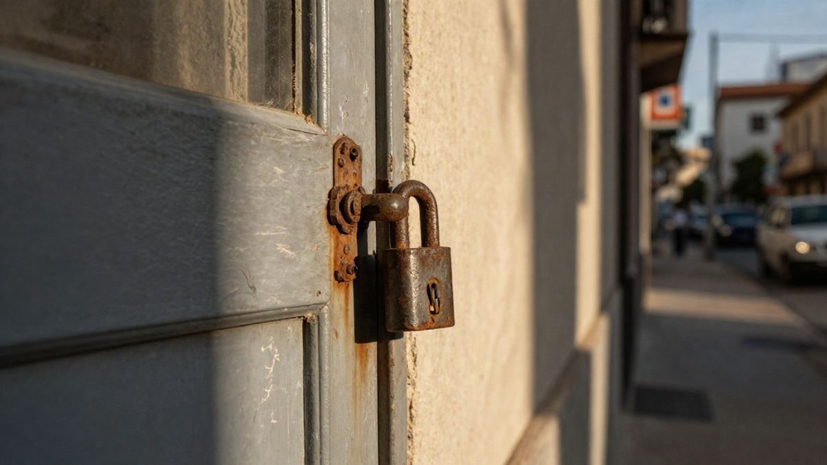 Imagen ilustrativa: detalle de una cerradura metálica oxidada en la puerta de un edificio antiguo de barrio