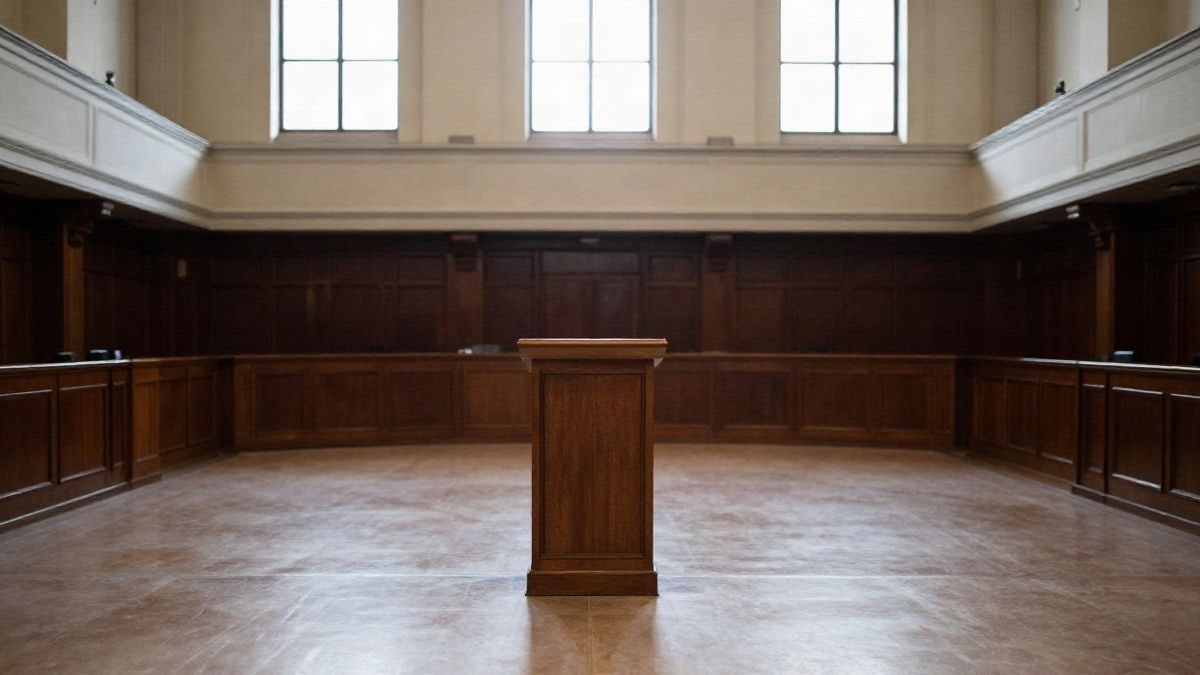 Imagen ilustrativa: un atril de madera pequeño y descentrado en una sala amplia y vacía, con mucho espacio libre alrededor