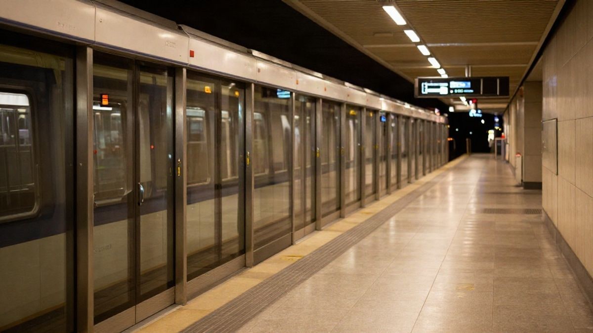 Imagen ilustrativa: andén de metro vacío de noche con un tren detenido y puertas de seguridad