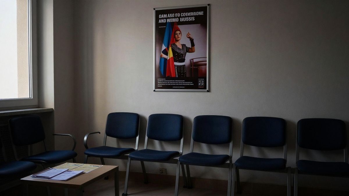 Imagen ilustrativa: sala de espera de un centro de salud con luz lateral y folletos informativos