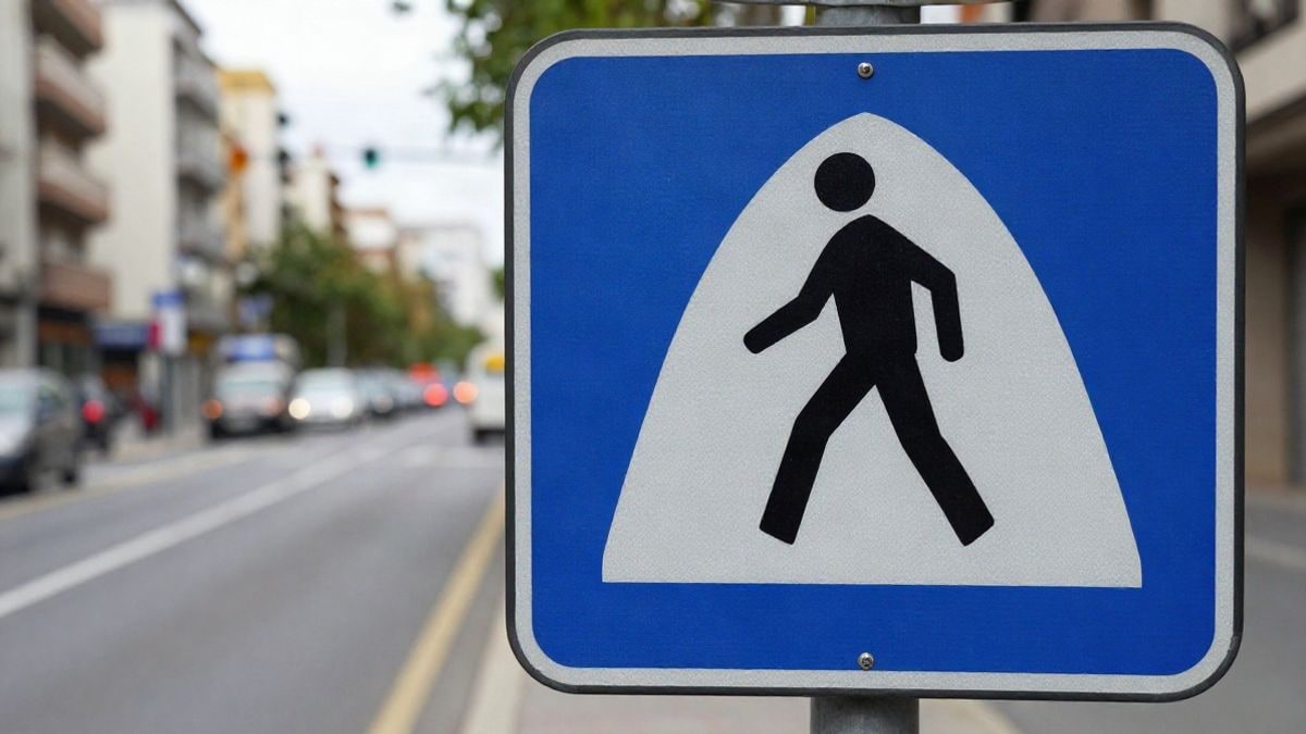 Imagen ilustrativa: primer plano de una señal de paso de peatones en una calle urbana