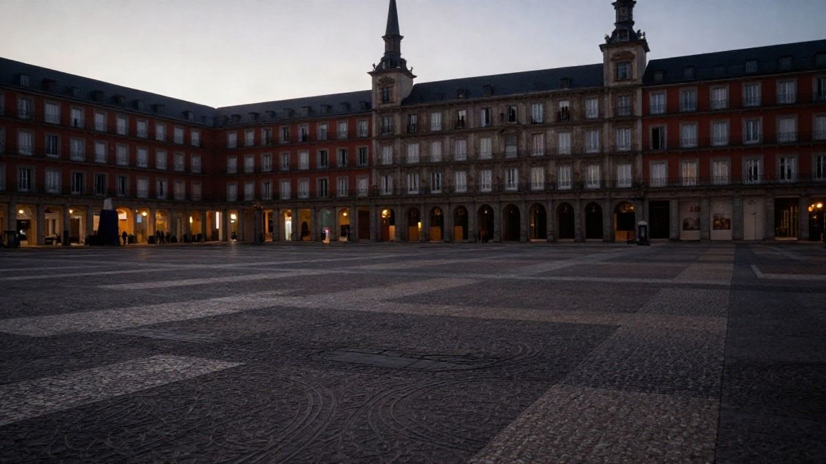 Imagen ilustrativa: la plaza de Cibeles de Madrid al atardecer, con la fuente y un grupo lejano de personas de espaldas.