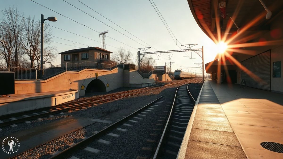 Imagen ilustrativa: andén vacío de una estación de tren con vías que convergen hacia un túnel