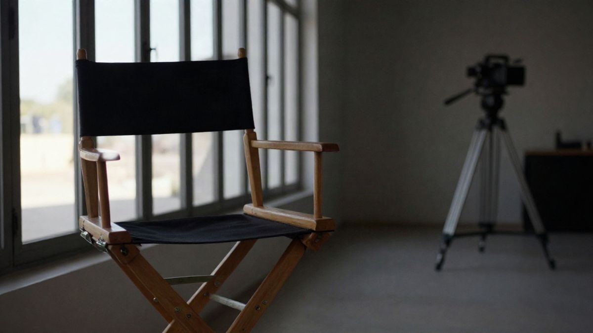 Imagen ilustrativa: silla de director y trípode en un set de rodaje vacío junto a una ventana