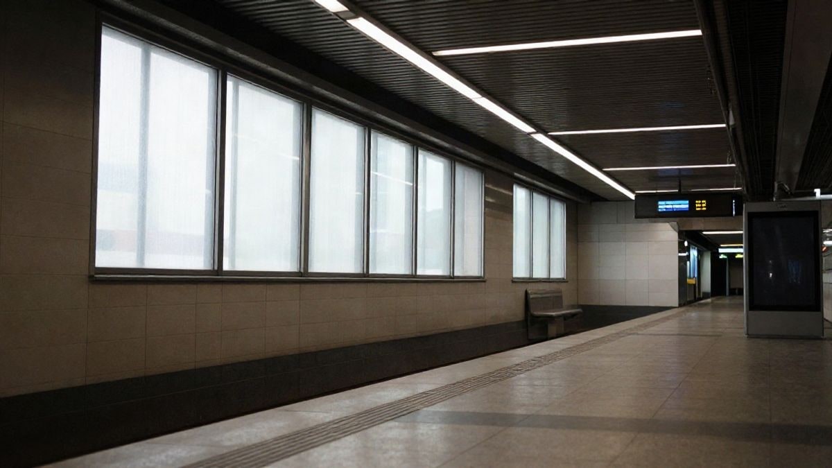 Imagen ilustrativa: andén de una estación de metro moderna y vacía con luz lateral entrando por un ventanal