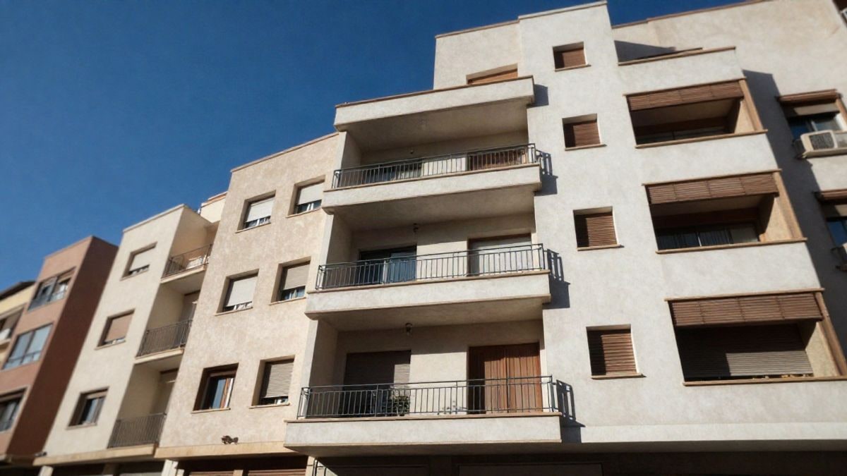 Imagen ilustrativa: fachada de un edificio residencial moderno visto desde la calle en ángulo bajo