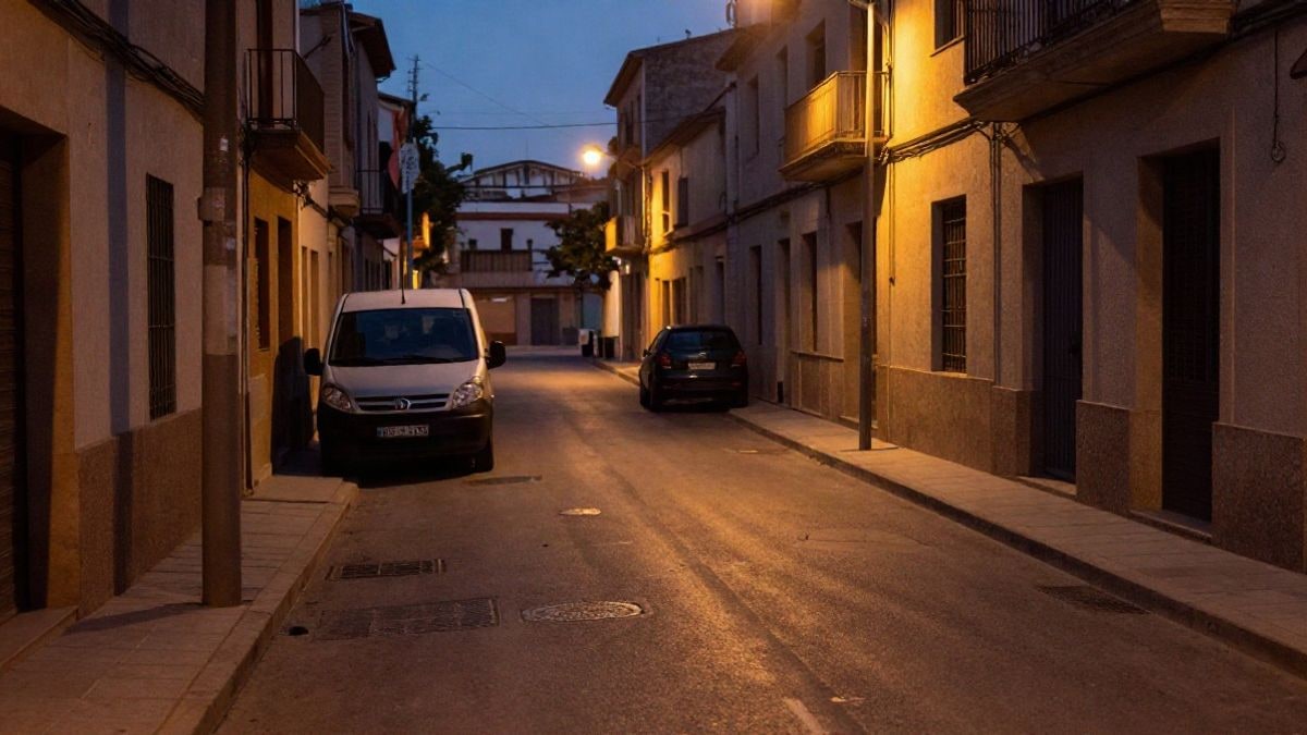 Imagen ilustrativa: una calle urbana al atardecer con sombras alargadas y vehículos aparcados