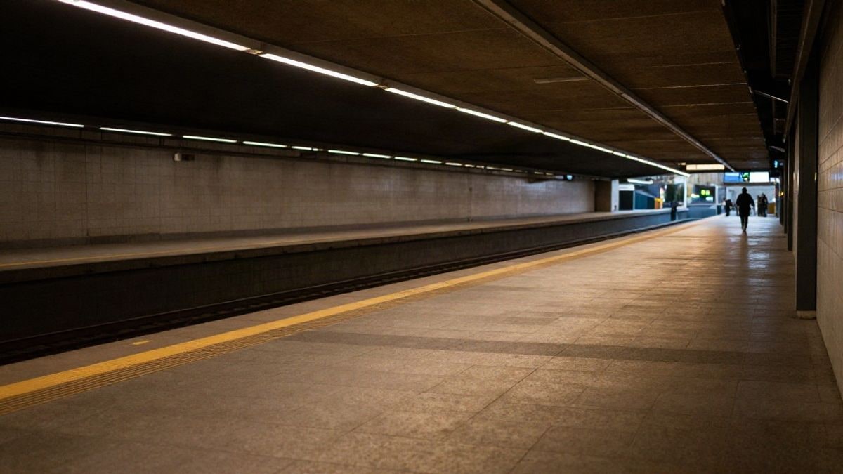 Imagen ilustrativa: andén de metro vacío al atardecer con una figura lejana de espaldas