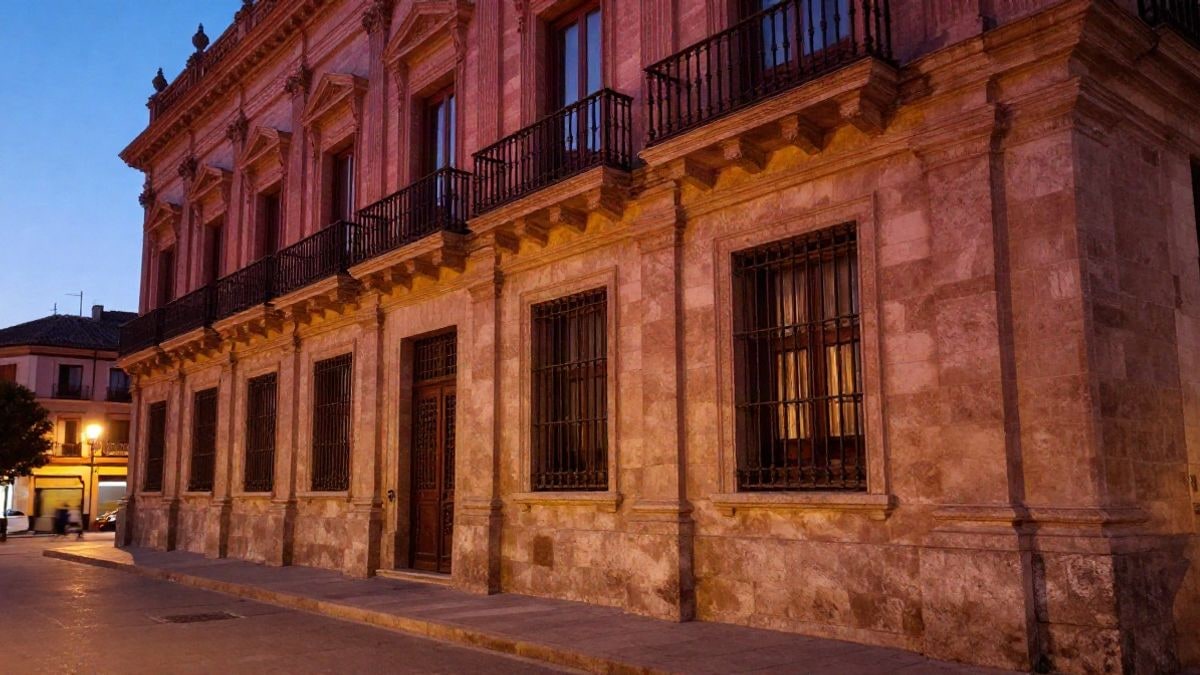 Imagen ilustrativa: fachada de un edificio institucional europeo iluminada con luz cálida al atardecer