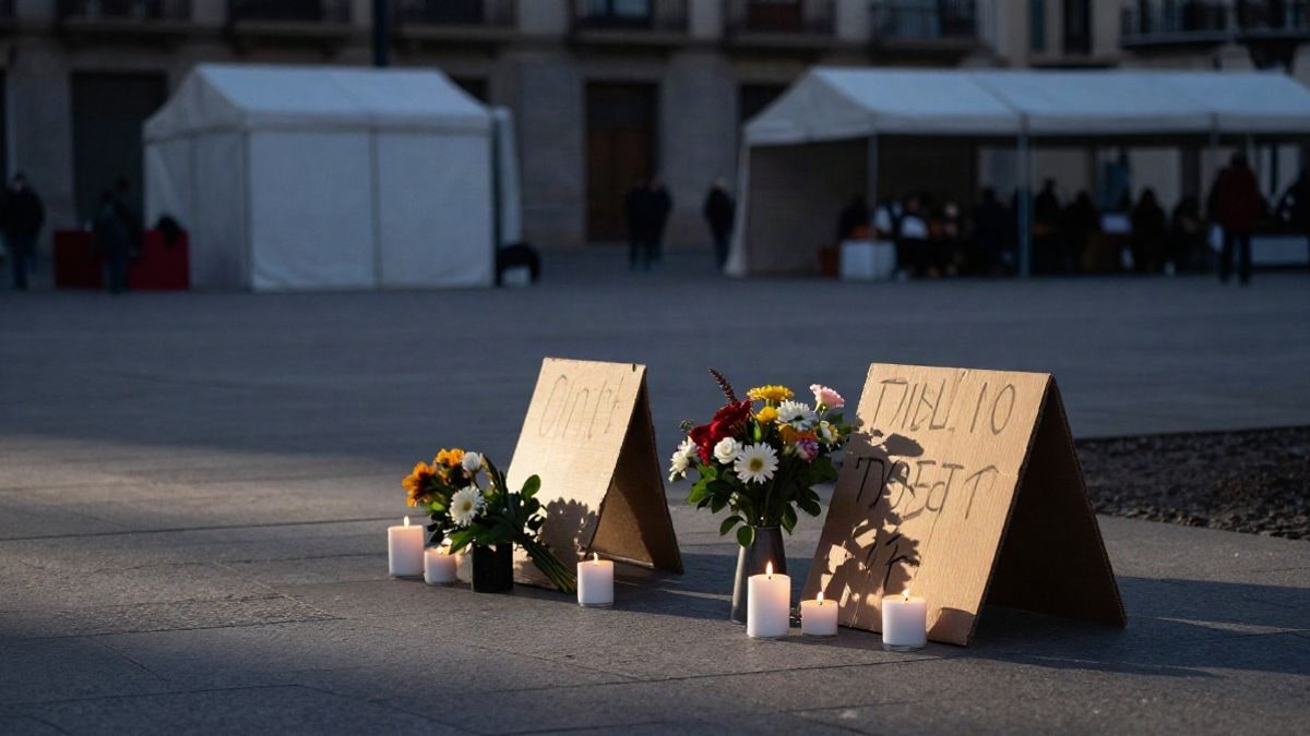 Imagen ilustrativa: altares con velas y flores en una plaza al amanecer