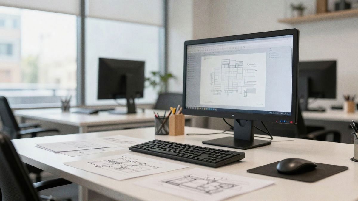 Oficina en Madrid con un espacio de trabajo luminoso y ordenado, ideal para el diseño web y SEO.