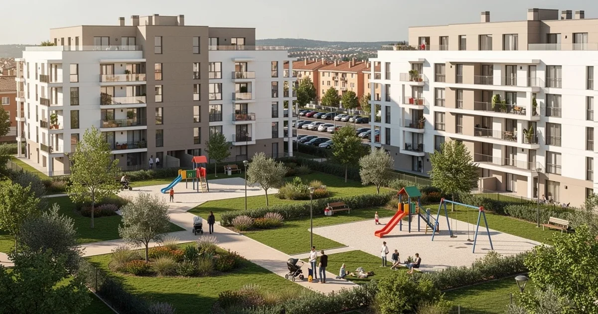 Complejo residencial moderno con áreas verdes en Boadilla del Monte