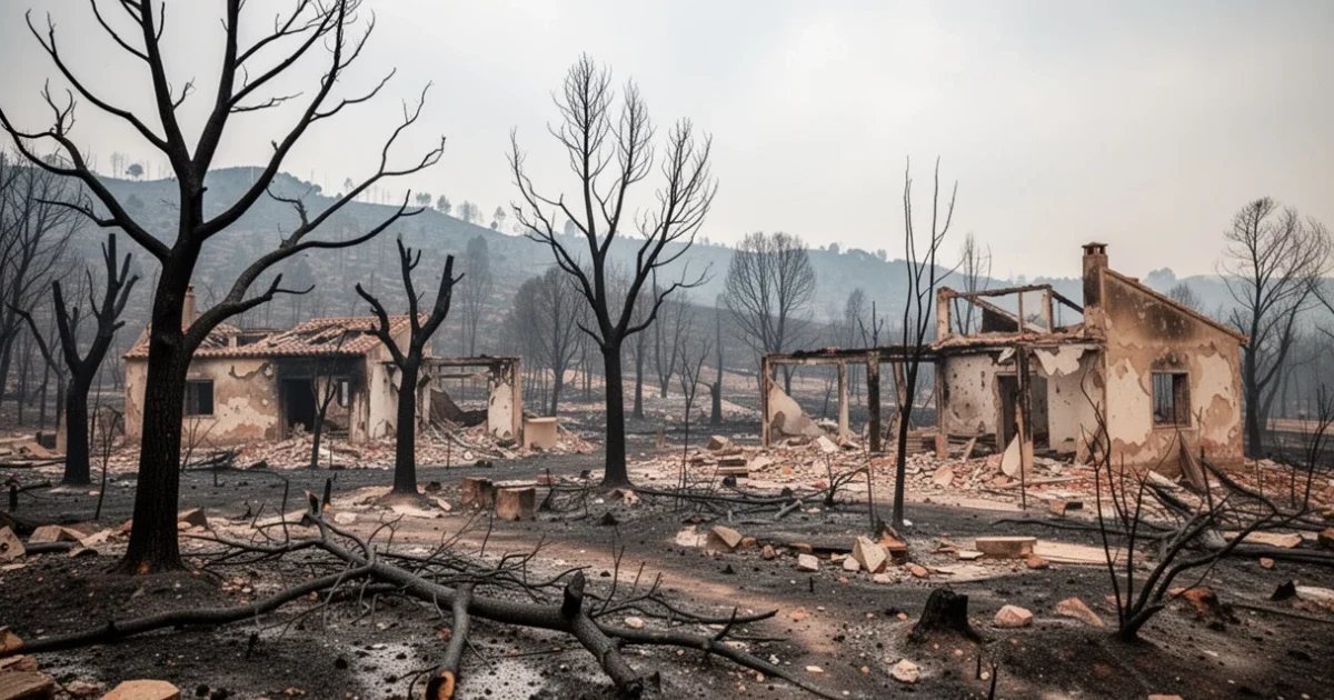Paisaje devastado tras incendios forestales en Madrid