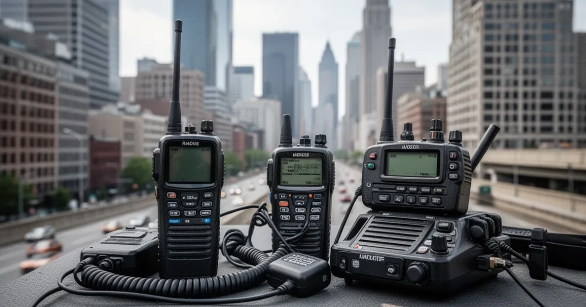 Equipamiento de comunicación policial en un entorno urbano