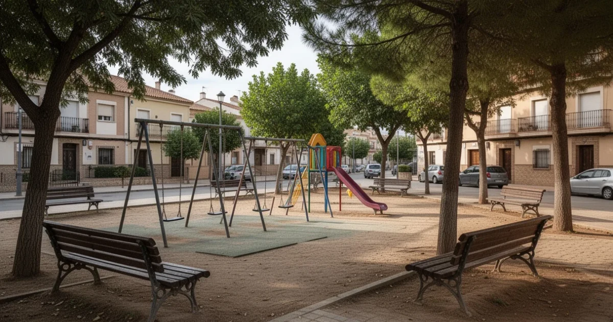 Parque tranquilo en San Pedro Bautista con áreas recreativas vacías