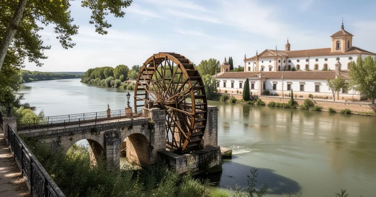 Vista histórica del Molino junto al río Tajo en Aranjuez