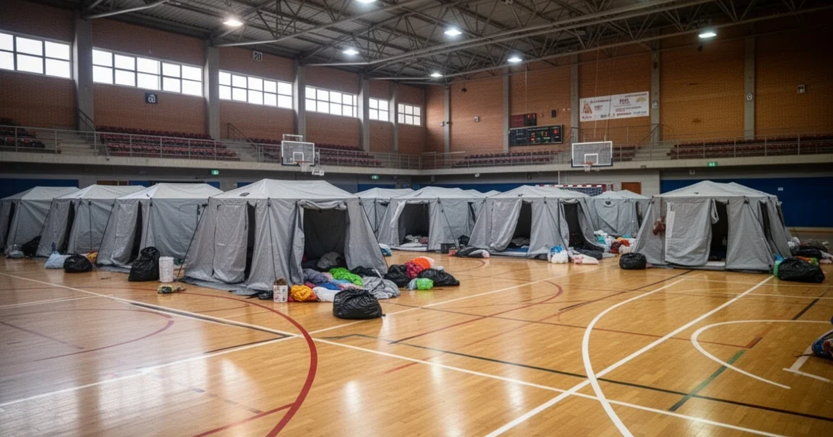 Pabellón deportivo acondicionado como refugio temporal en Móstoles