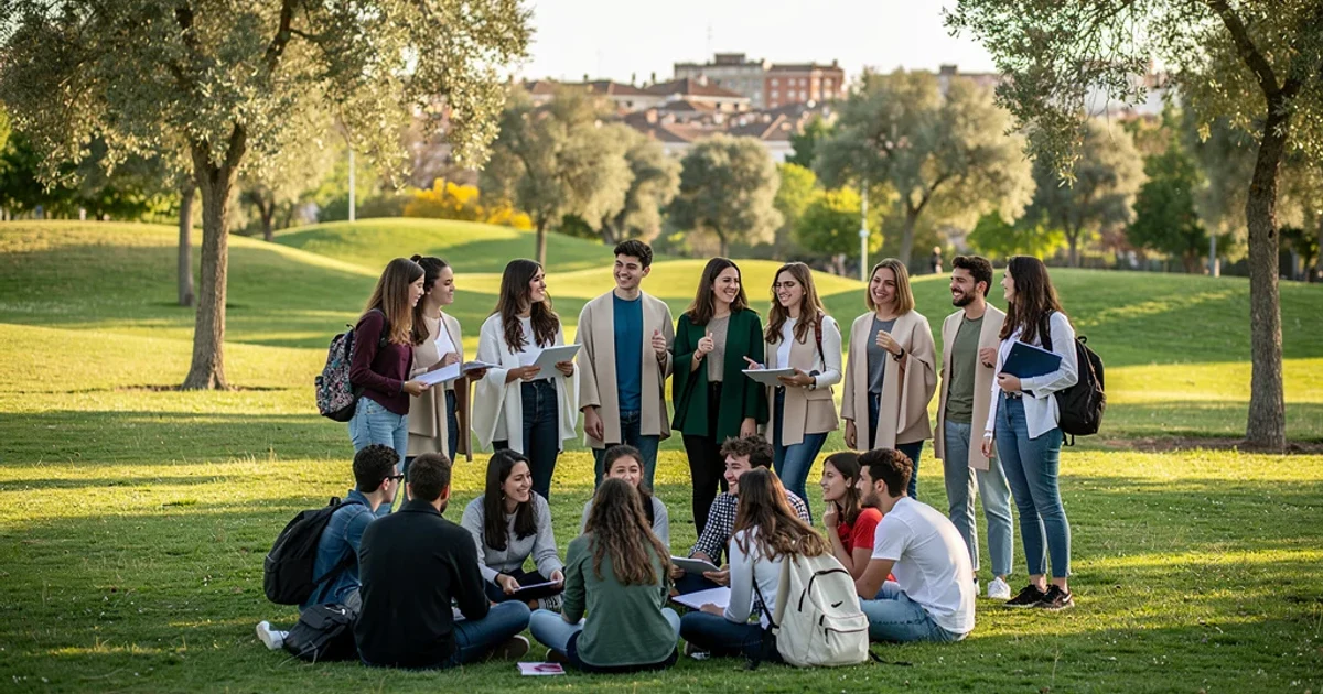Escena tranquila en un parque donde estudiantes celebran logros académicos.