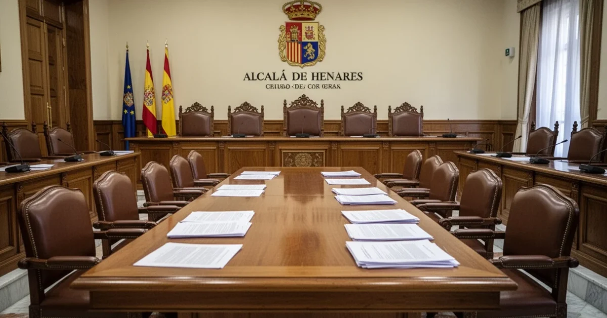 Sala vacía del Ayuntamiento con documentos sobre la mesa