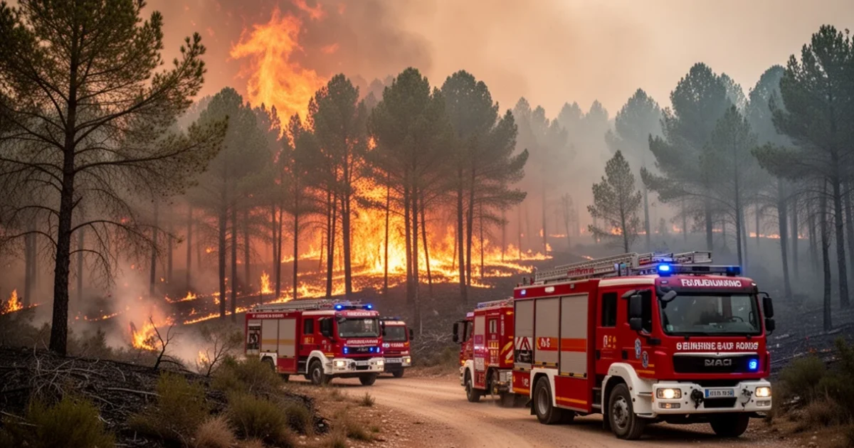 Incendio forestal activo en la Comunidad de Madrid con servicios de emergencia trabajando