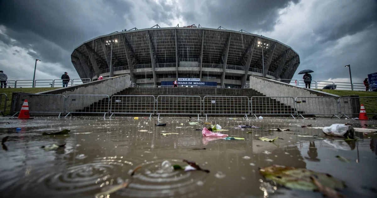 Entrada inundada del Estadio Ciudad de México antes del Mundial 2026