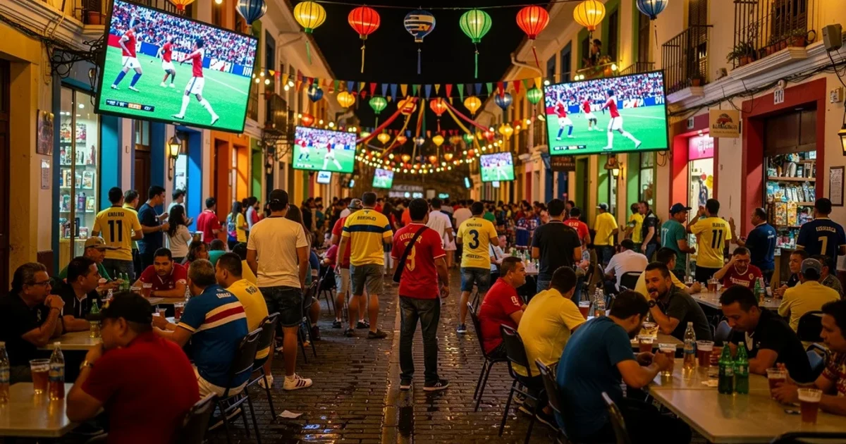 Escena festiva en Ecuador durante las celebraciones del Mundial con aficionados disfrutando