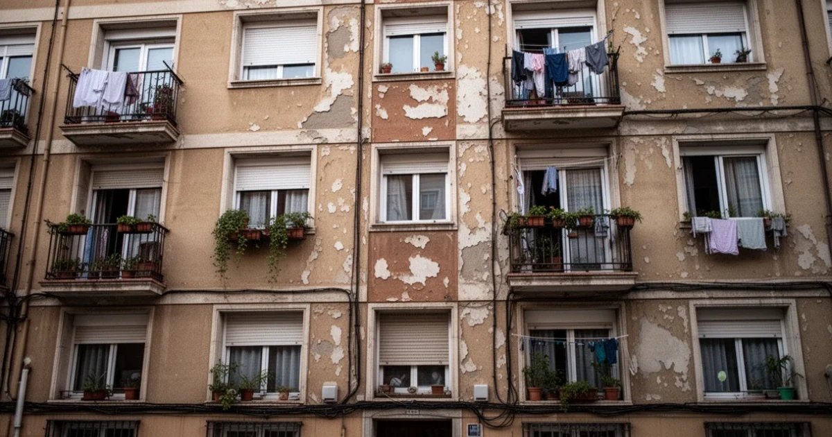 Edificio residencial para mayores con signos visibles de desgaste