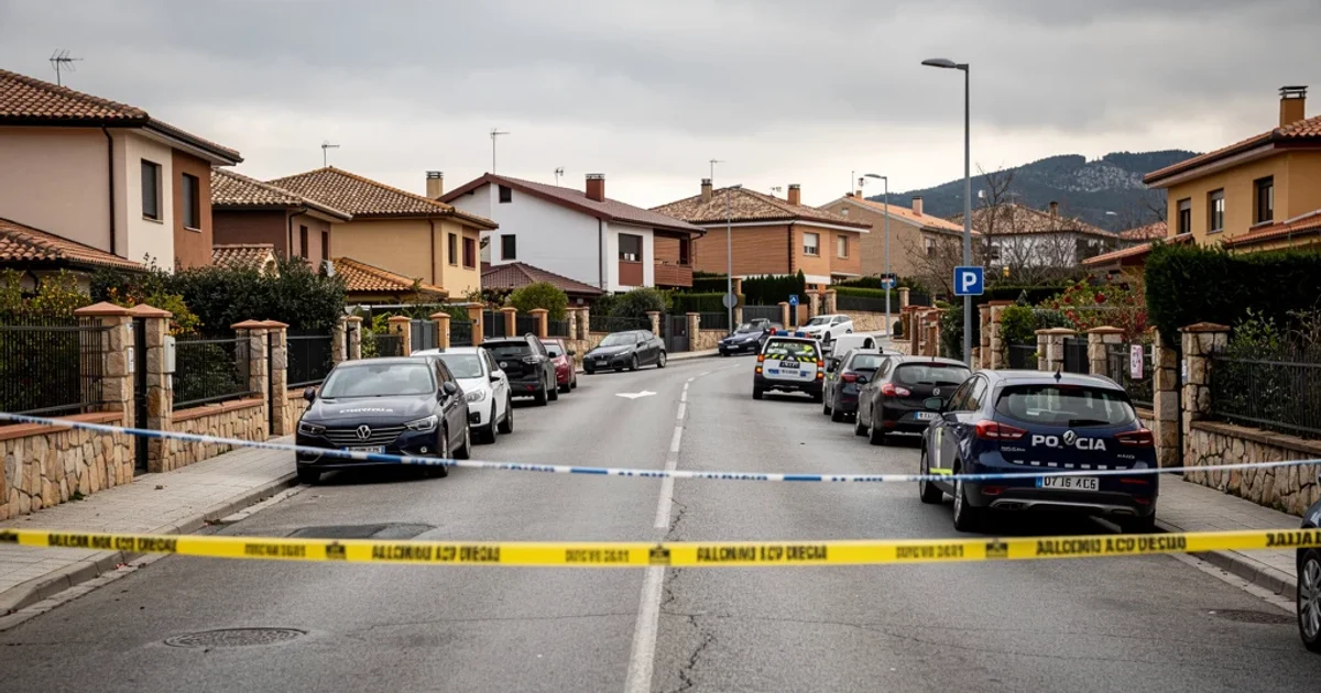 Escena urbana tranquila en Alpedrete con casas residenciales y actividad policial