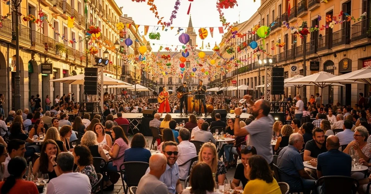 Escena vibrante en Madrid durante un fin de semana lleno de conciertos y actividades culturales.