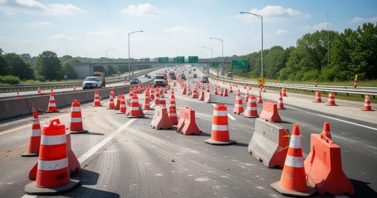 Obras viales en la autovía A-6 con señalización temporal