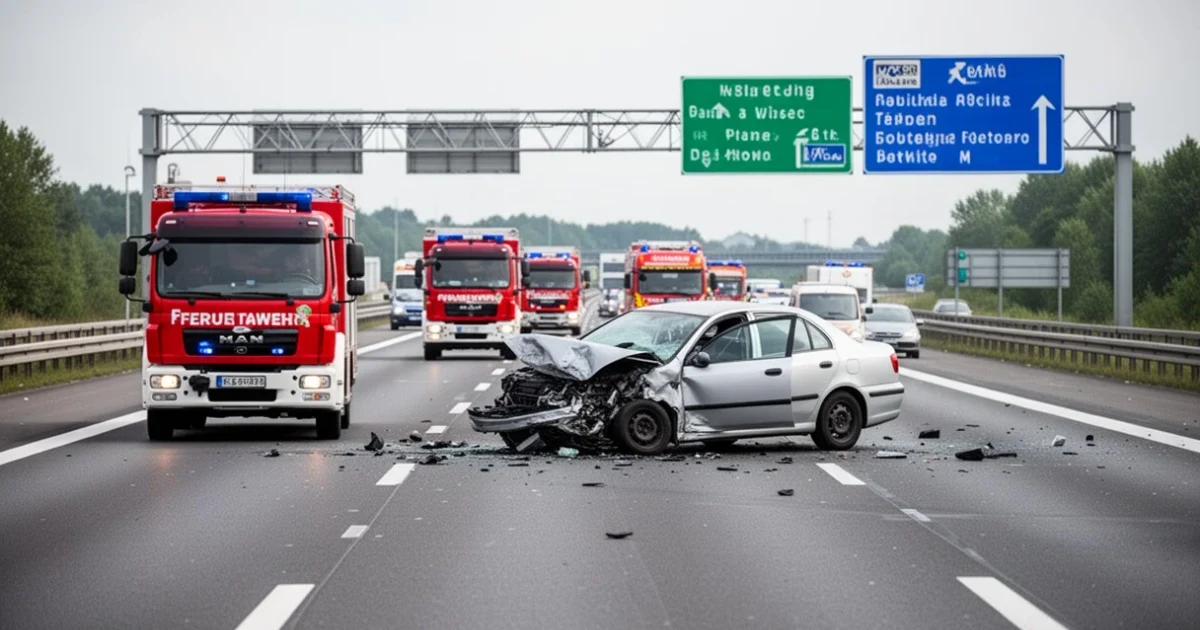 Escena de un accidente de tráfico en una carretera con vehículos de emergencia