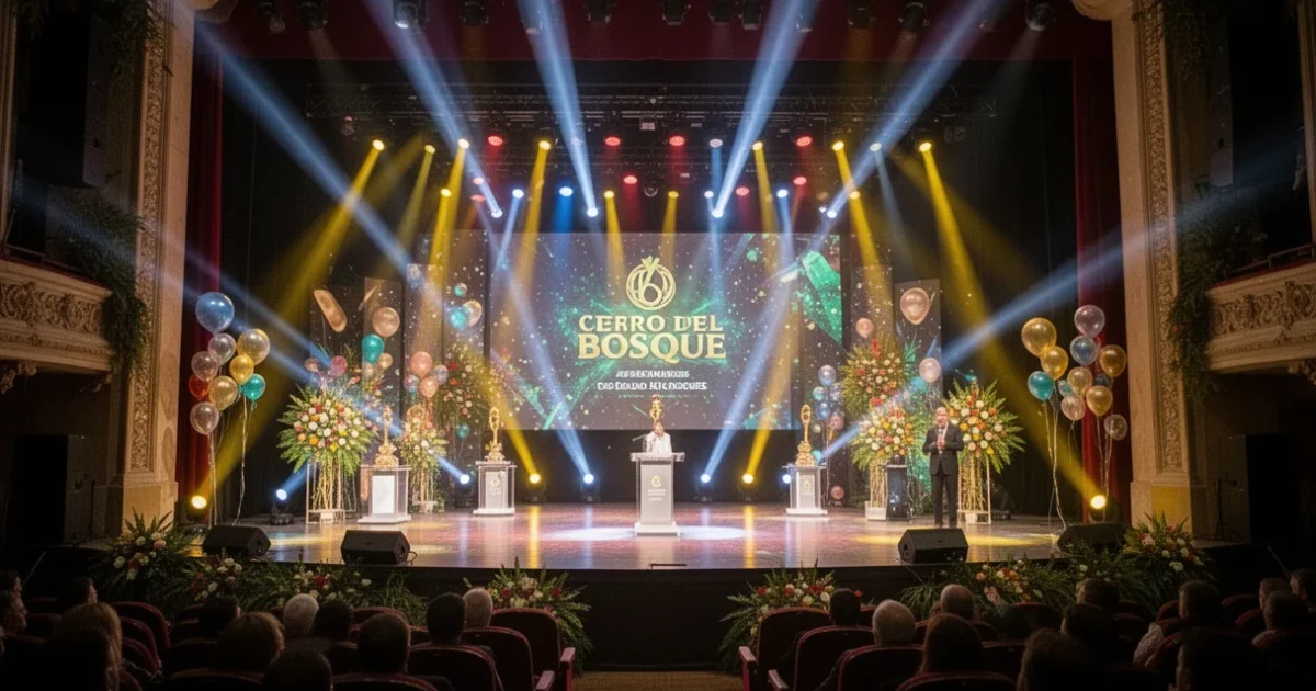 Escena festiva en el Teatro del Bosque durante la entrega de premios