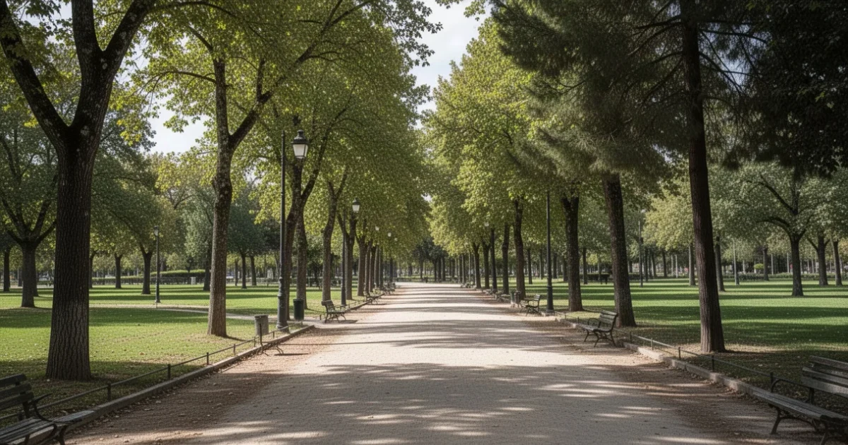 Vista tranquila del parque Casa de Campo en Madrid