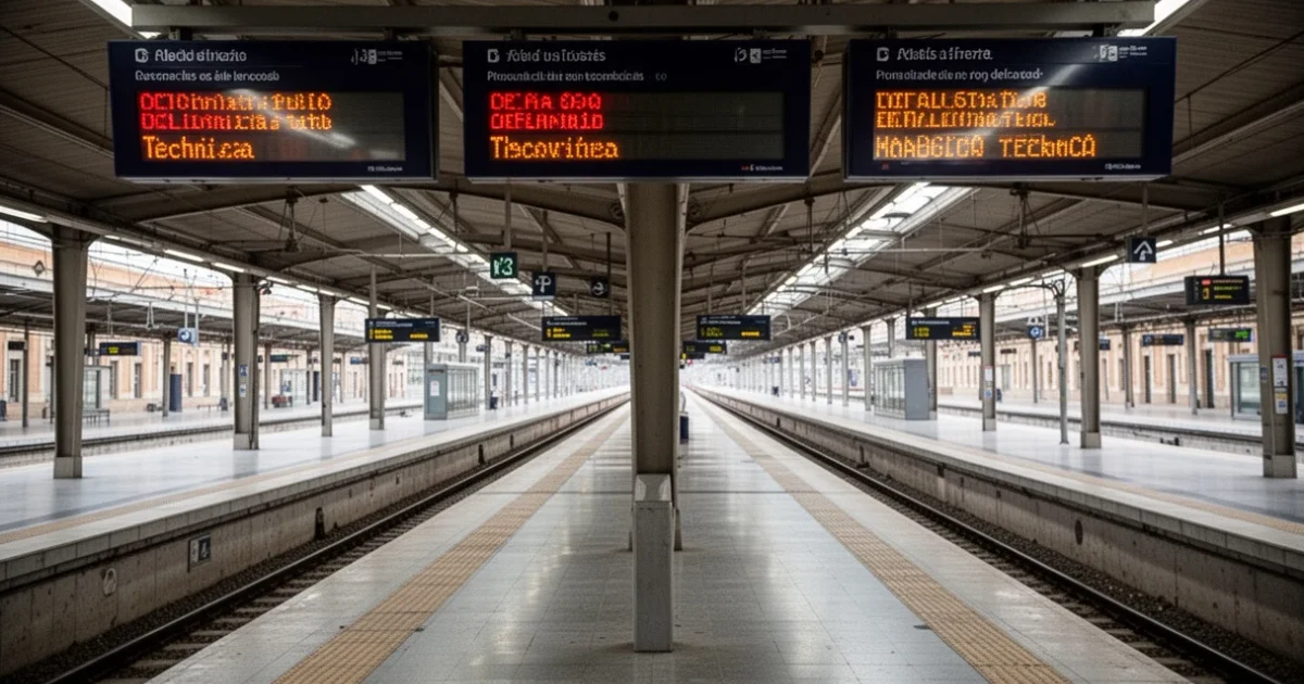 Estación vacía en Madrid mostrando señales de retraso