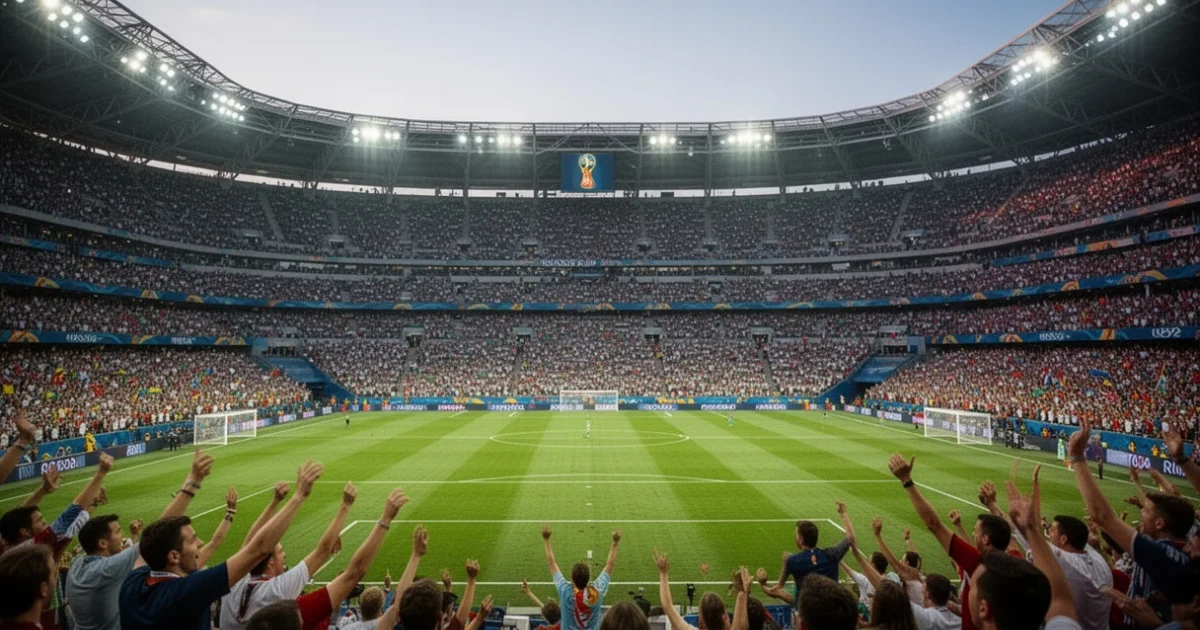 Estadio lleno durante un partido de fútbol con ambiente festivo