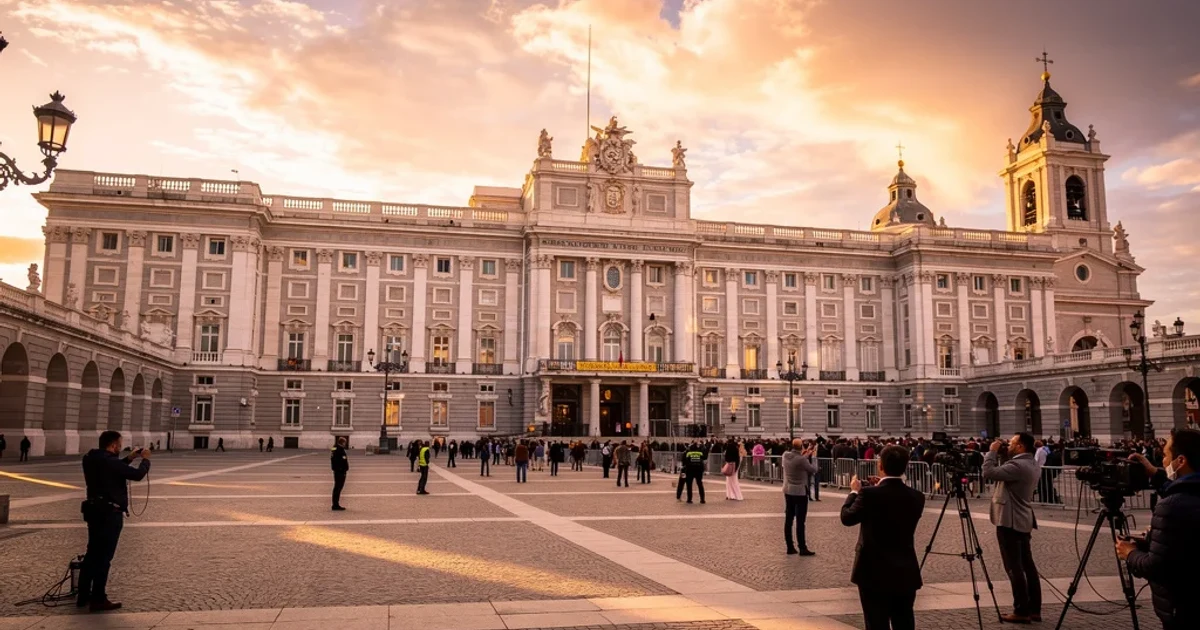 Vista del Palacio Real en Madrid durante la llegada del papa León XIV