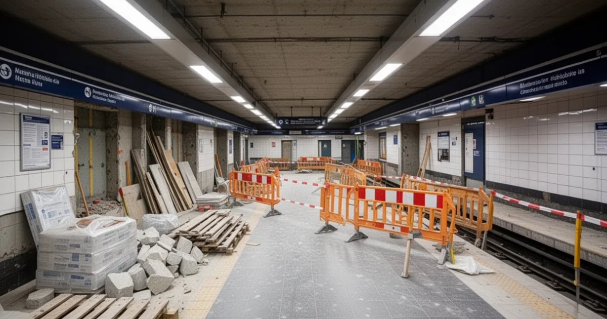 Estación Cuzco del Metro cerrada por obras con materiales visibles